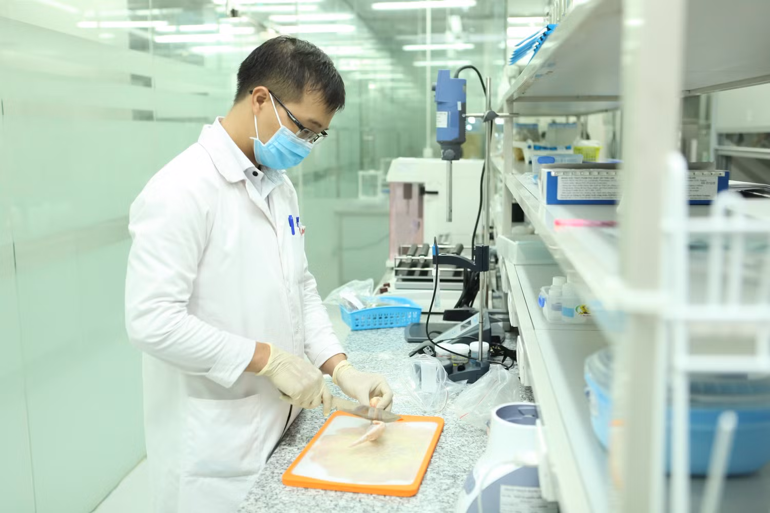 Mẫu được chuyển về phòng kiểm nghiệm, được mã hóa và chuyển sang bộ phận phân tích. Mỗi loại sản phẩm sẽ được chỉ định phân tích các chỉ tiêu riêng biệt dựa theo quy định của Việt Nam và nguy cơ an toàn thực phẩm tương ứng. Chi phí cho một mẫu kiểm nghiệm dao động từ vài trăm ngàn đến vài triệu đồng.