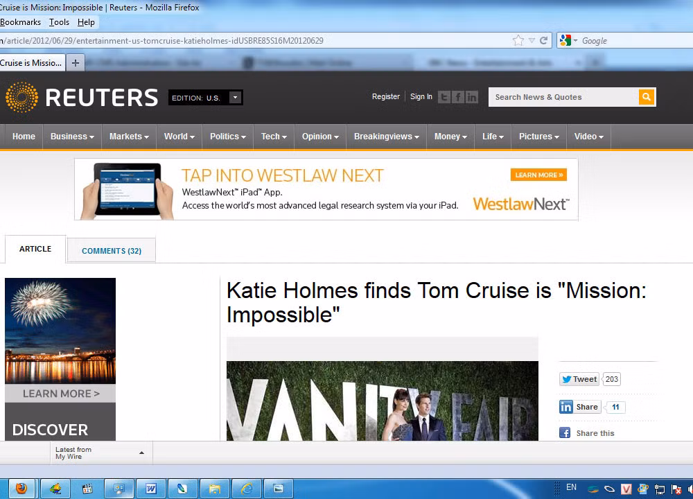 Trang Reuters đưa tin: Katie Holmes cảm thấy Tom Cruise là "Nhiệm vụ bất khả thi" Trang Reuters đưa tin: Katie Holmes cảm thấy Tom Cruise là "Nhiệm vụ bất khả thi"