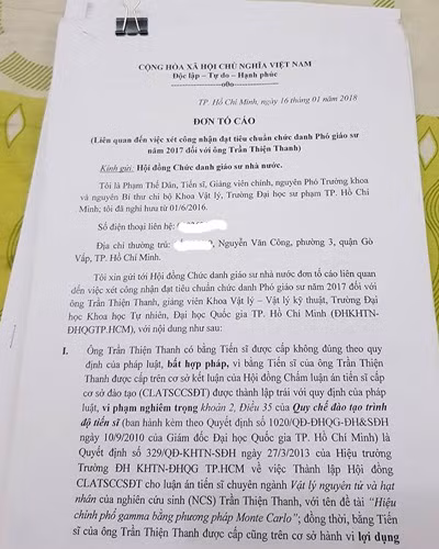 Đơn của Tiến sĩ Phạm Thế Dân về trường hợp của ông Trần Thiện Thanh (ảnh: P.L) Đơn của Tiến sĩ Phạm Thế Dân về trường hợp của ông Trần Thiện Thanh (ảnh: P.L)