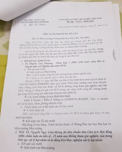 Kết luận nội dung tố cáo của Đại học Quốc gia Thành phố Hồ Chí Minh (ảnh: P.L) Kết luận nội dung tố cáo của Đại học Quốc gia Thành phố Hồ Chí Minh (ảnh: P.L)