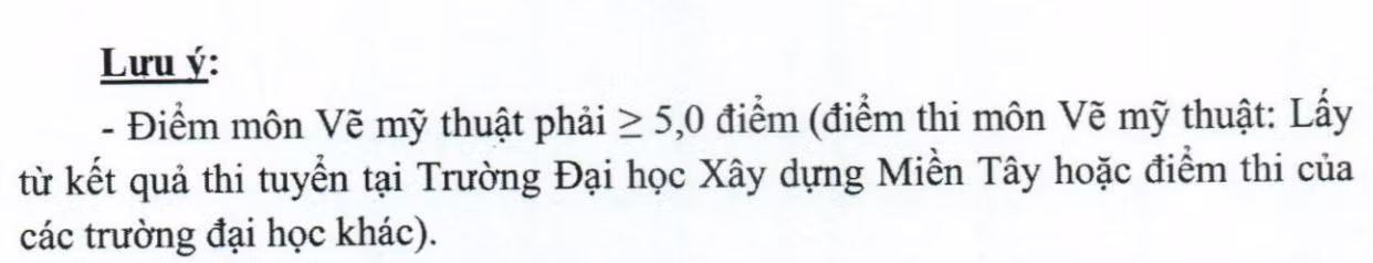 Phương thức xét tuyển áp dụng cho ngành Kiến trúc, Trường Đại học Xây dựng Miền Tây năm 2024. Ảnh: chụp màn hình.
