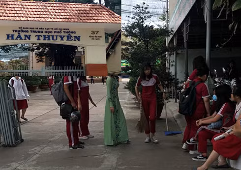 Học sinh tố thầy giáo dạy văn có bài giảng "thô tục" bị phạt trong vòng vây của bạn bè. (Ảnh: H.L)