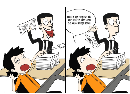 Rồi vì lờ đờ, thuận tay vớ trúng “vật gì đó” (điện thoại của Sếp) trên bàn liệng cái bụp.