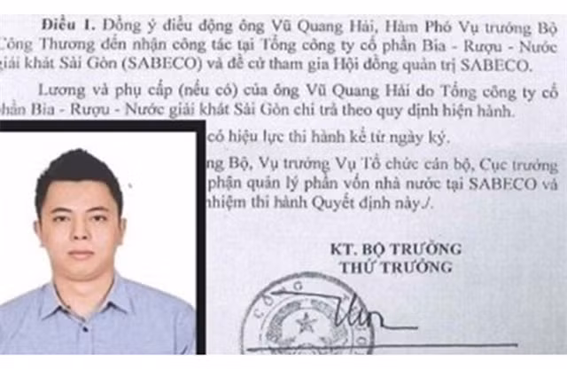 Ông Vũ Quang Hải và quyết định điều động về làm thành viên HĐQT đại diện cho cổ phần nhà nước tại Sabeco. Ông Vũ Quang Hải và quyết định điều động về làm thành viên HĐQT đại diện cho cổ phần nhà nước tại Sabeco.