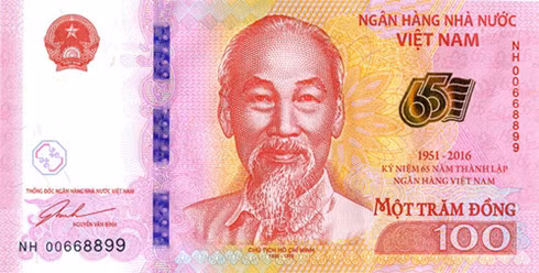 Mặt trước tờ tiền lưu niệm 100 đồng.