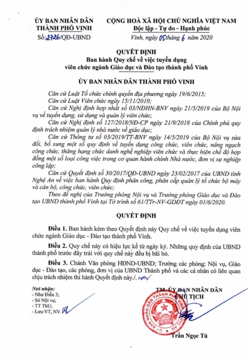 Quyết định 2727 của Ủy ban Nhân dân Thành phố Vinh (Ảnh:CTV) Quyết định 2727 của Ủy ban Nhân dân Thành phố Vinh (Ảnh:CTV)
