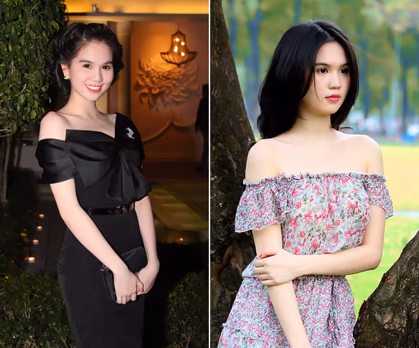 Ngọc Trinh khoe lợi thế da trắng hồng với váy trễ vai. Xem thêm: Xu hường cổ Peter Pan/Xu hướng thời trang thế giới