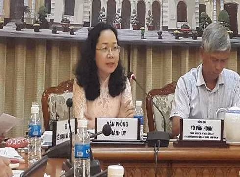 Bà Thái Thị Bích Liên trong một buổi họp báo ở Ủy ban nhân dân Thành phố Hồ Chí Minh (ảnh: P.L)
