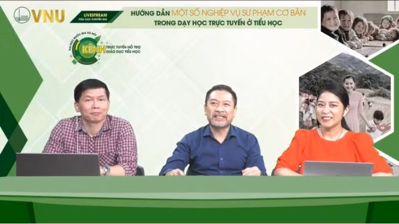 Các chuyên gia cùng trao đổi, chia sẻ với thầy cô, cha mẹ học sinh trong buổi livestream trực tiếp. (Ảnh: NTCC)