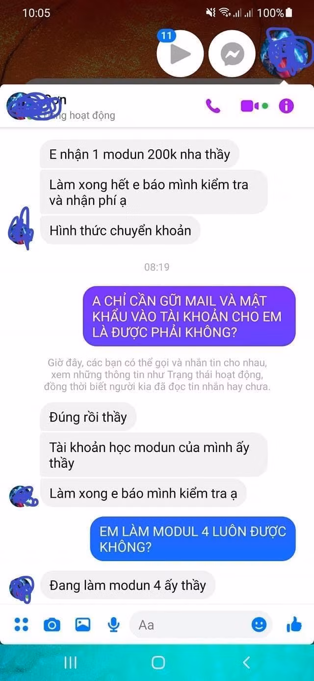 Giá học hộ mỗi mô đun từ 200.000 đến 600.000 đồng. (Ảnh do tác giả cung cấp)