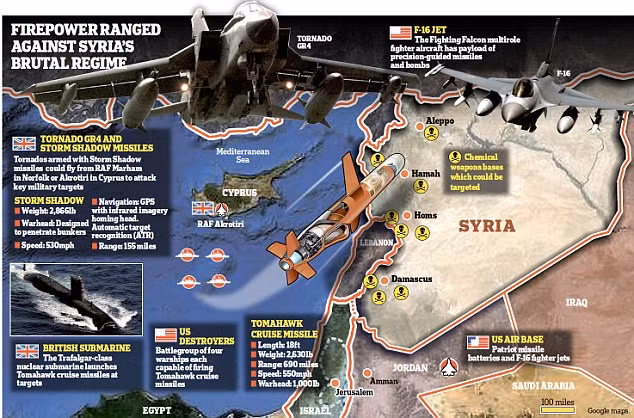 Bản đồ kế hoạch tấn công có thể được Mỹ và Anh sử dụng đối với Syria. Bản đồ kế hoạch tấn công có thể được Mỹ và Anh sử dụng đối với Syria.
