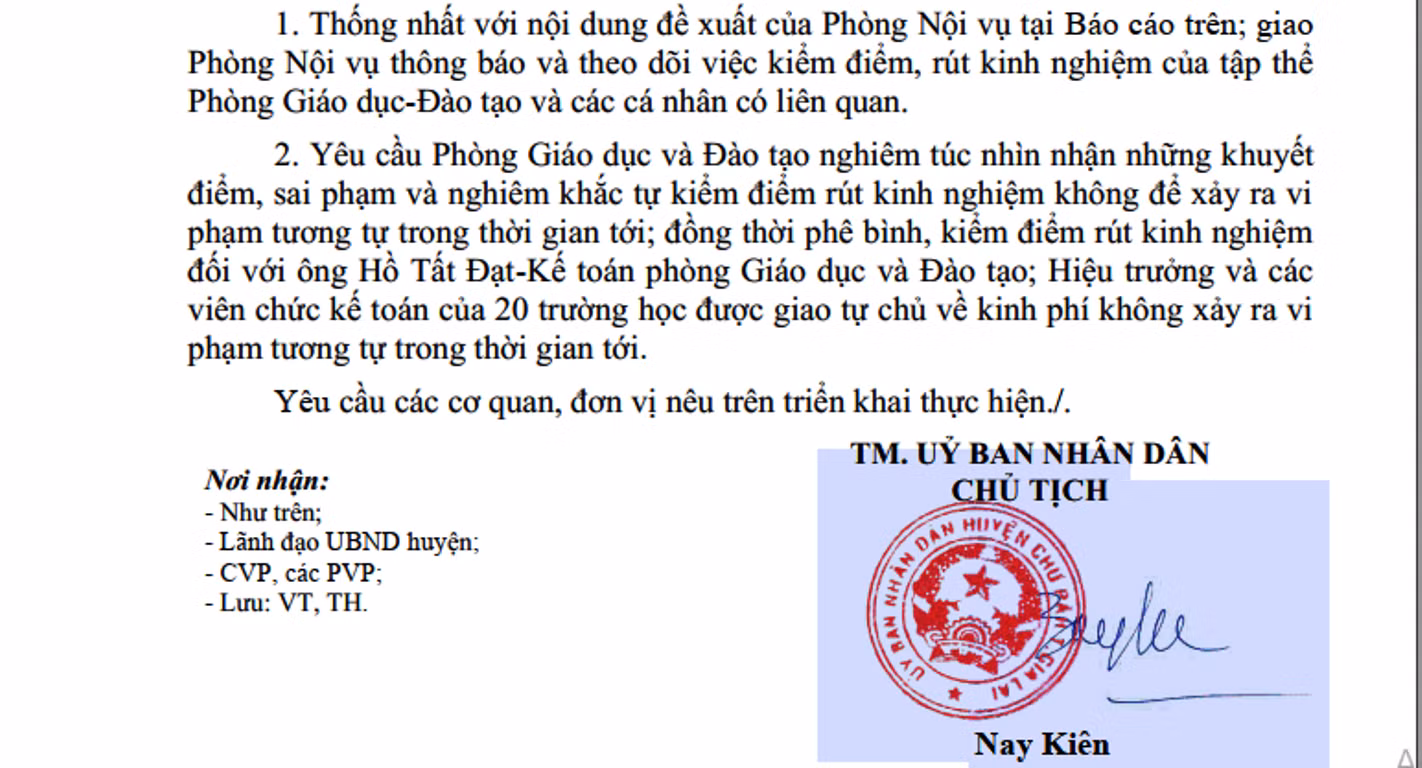 Ủy ban nhân dân huyện Chư Păh thống nhất với phương án xử lý kỷ luật các cá nhân, tập liên quan đến các sai phạm tài chính của phòng Nội vụ huyện. Ảnh: MT