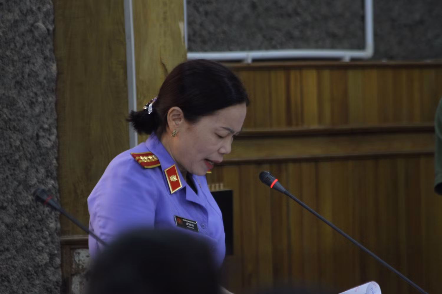 Kiểm sát viên Lê Thị Thu Hà cho rằng, diễn biến tại phiên tòa có phát sinh một số tình tiết mới, có dấu hiệu tội đưa và nhận hối lộ. Ảnh: Vũ Phương.