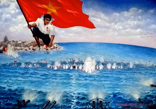 Bài học Hoàng Sa 1974, Gạc Ma 1988 luôn luôn nóng hổi, day dứt trong lòng người Việt Nam. Bức tranh "Vòng tròn bất tử Gạc Ma" của họa sỹ Bùi Lệ Trang.
