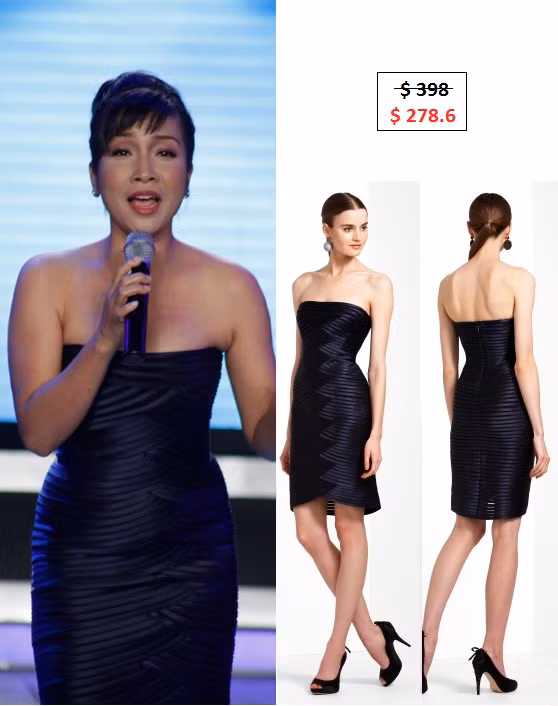 Bộ đầm đen hiệu BCBGMAXAZRI giúp ca sĩ Mỹ Linh tạo được vẻ thon gọn.
