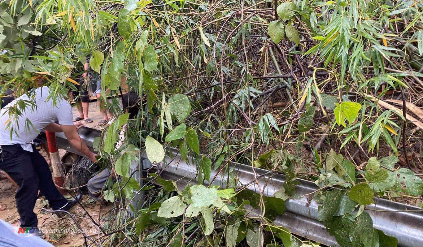 Khu vực đất đá từ trên núi bất ngờ đổ xuống khiến các giáo viên bị ngã nhào vào lan can. Ảnh: truyenhinhnghean.vn