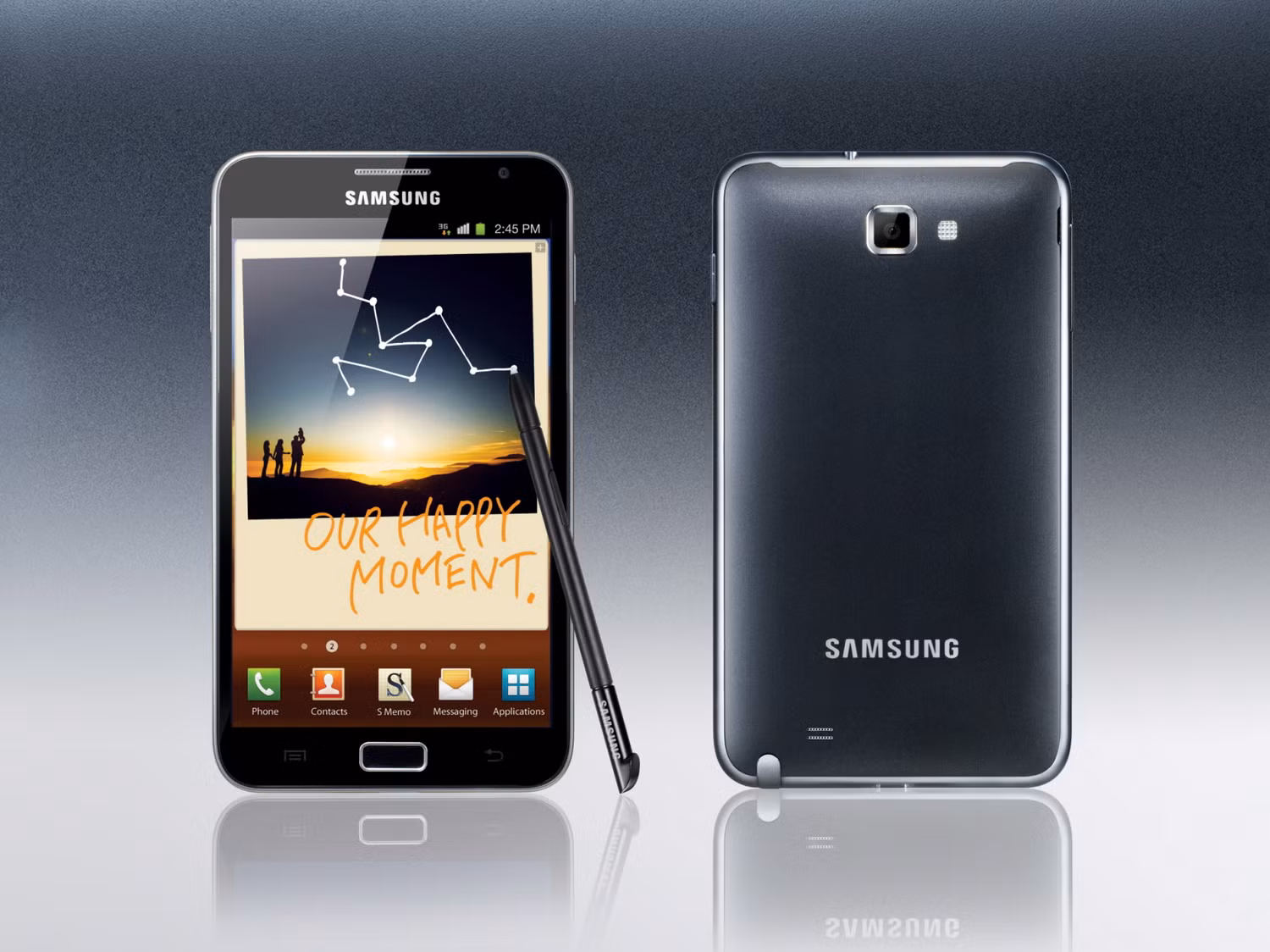 1. Samsung Galaxy Note Samsung Galaxy Note thực sự xứng đáng với tên gọi phablet. Sản phẩm của Samsung sở hữu màn hình cảm ứng HD Super AMOLED WXGA có kích thước lên tới 5,3 inch cho độ phân giải 1280 x 800 pixel. Galaxy Note được trang bị một vi xử lý lõi kép 1.4 GHz, camera sau 8 MP cùng camera trước 2 MP, Wi-Fi cùng bút cảm ứng “S pen” độc đáo và nhiều công nghệ tiên tiến khác. Samsung Galaxy Note là một trong những chiếc điện thoại chạy Android có doanh số tốt nhất hiện nay.