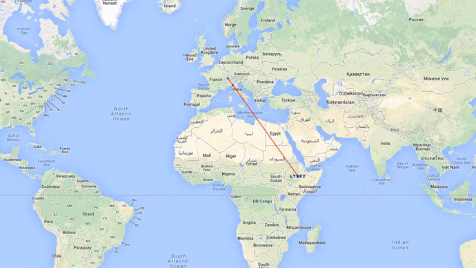 Hành trình của chiếc máy bay của Ethiopia Airlines bị không tặc tấn công.
