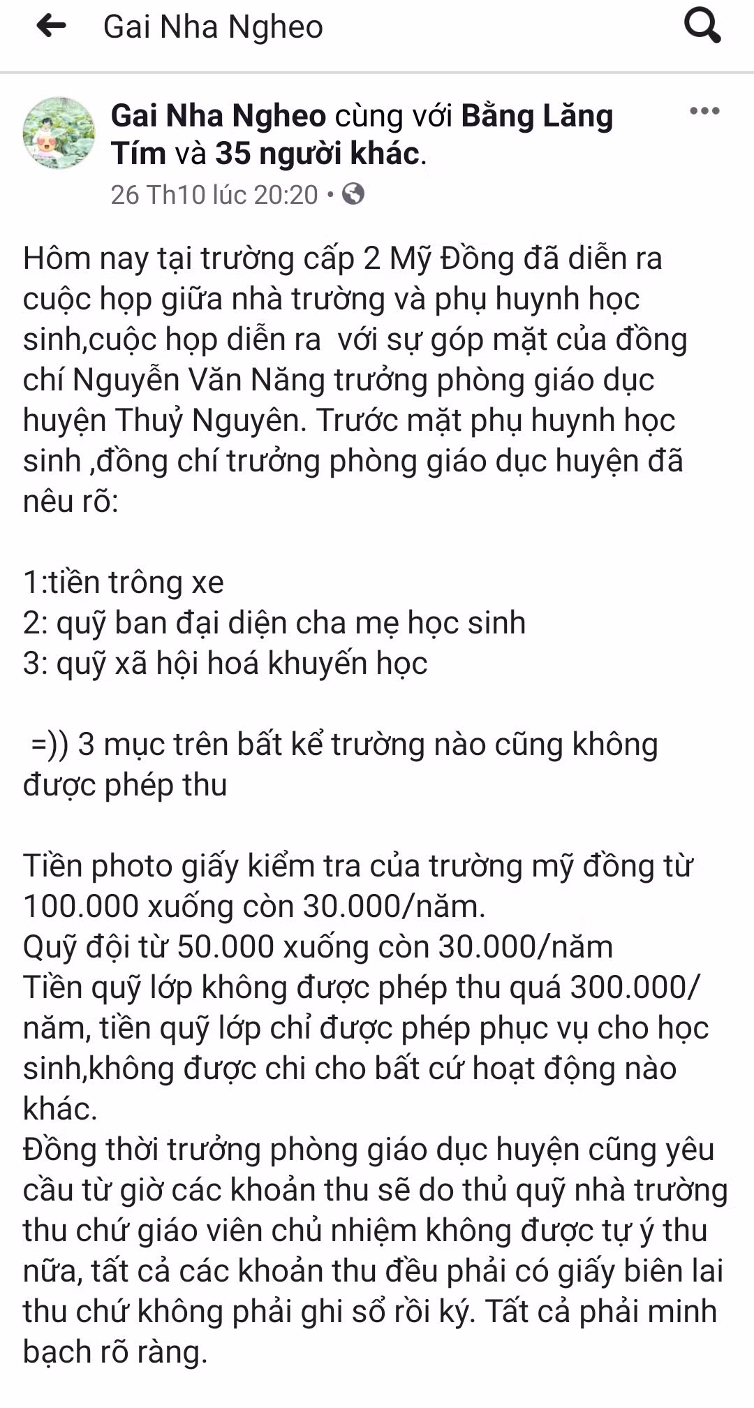 Nội dung bài viết tài khoản "Gai Nha Ngheo" đăng tải trên facebook (Ảnh: Lã Tiến)