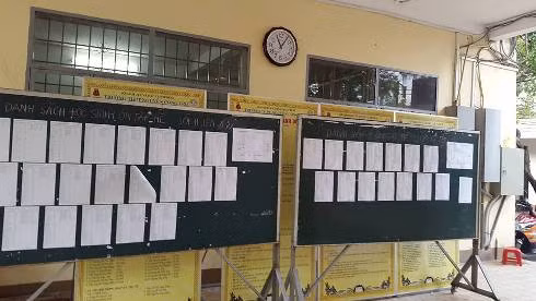 2 danh sách các lớp ôn tập hè được Trường Nguyễn Công Trứ niêm yết trong khuôn viên trường (ảnh: P.L)