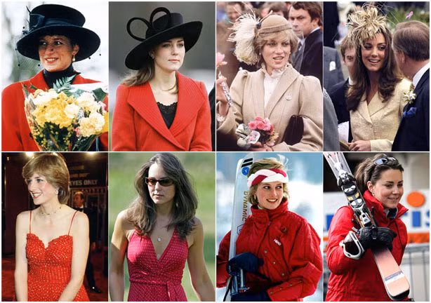 Những bức hình so sánh về phong cách ăn mặc của công nương Diana và cô con dâu Kate Middleton.