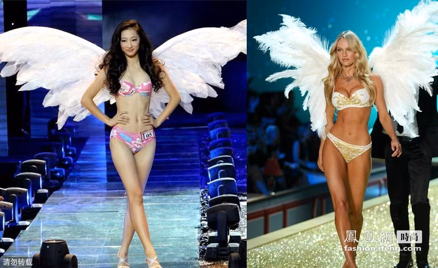 Trang phục của người mẫu Trung Quốc bên cạnh Candice Swanepoel tại Victoria Secret 2011.