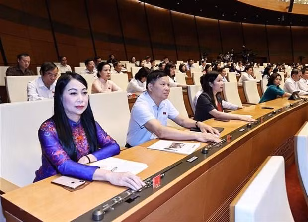 Cácđại biểu Quốc hội biểu quyết thông qua Chủ nhiệm một số Ủy ban của Quốc hội, Tổng Thư ký Quốc hội và Tổng kiểm toán Nhà nước. (Ảnh: TTXVN)
