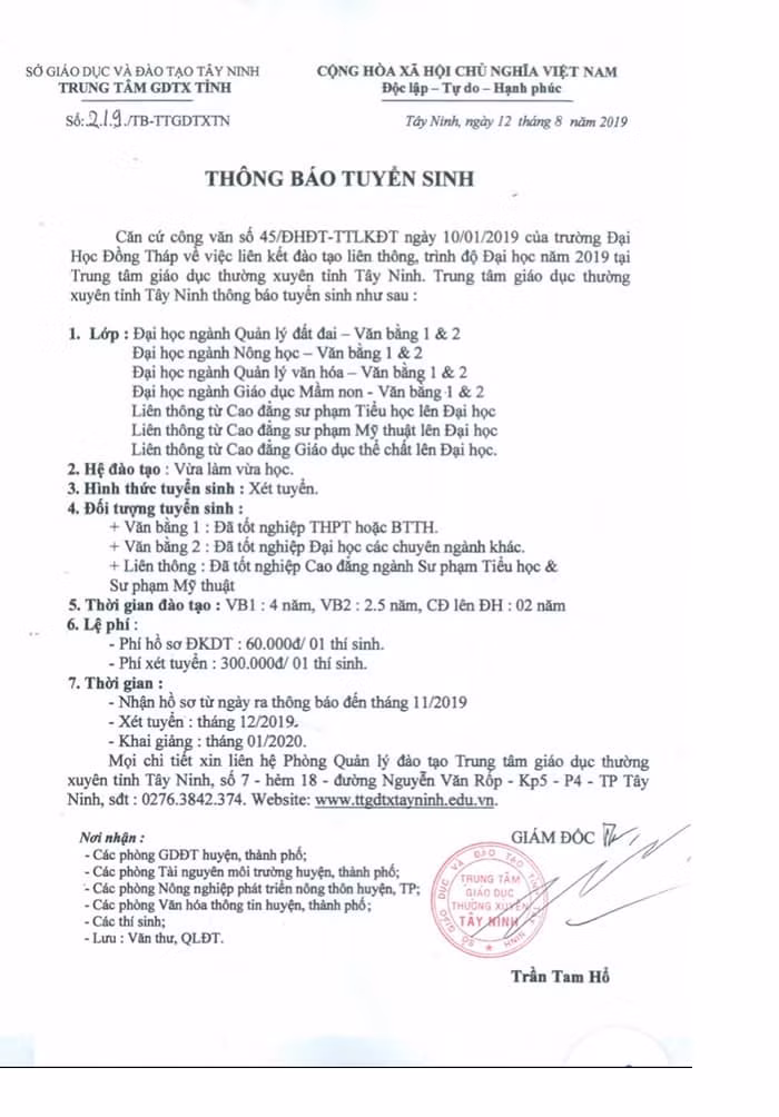 Thông báo tuyển sinh chụp từ website của Trung tâm giáo dục thường xuyên tỉnh Tây Ninh Thông báo tuyển sinh chụp từ website của Trung tâm giáo dục thường xuyên tỉnh Tây Ninh
