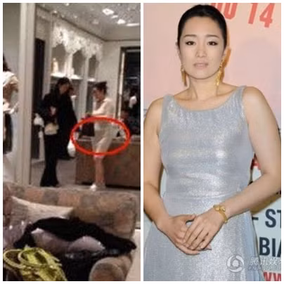 Củng Lợi xuất hiện với bụng lùm xùm tại một shop thời trang và khéo léo dùng tay che mỗi khi xuất hiện trước báo giới.