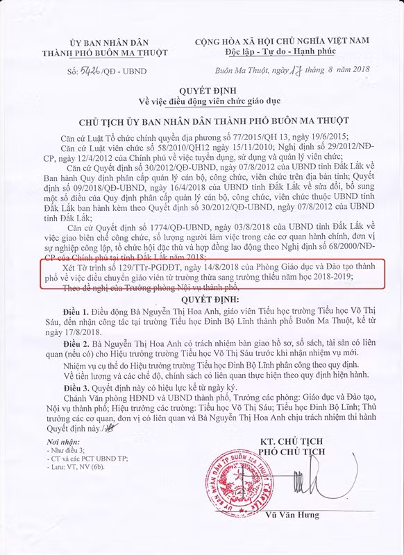 Quyết định số 5426/QĐ-UBND. (Ảnh: H.L)