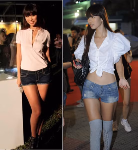 Khi diện shorts ngắn, thấy chưa đủ gợi cảm, siêu mẫu còn cơi nới thêm phần cổ áo cho sâu hoặc buộc túm áo khoe chiếc bụng phẳng đáng mơ ước.