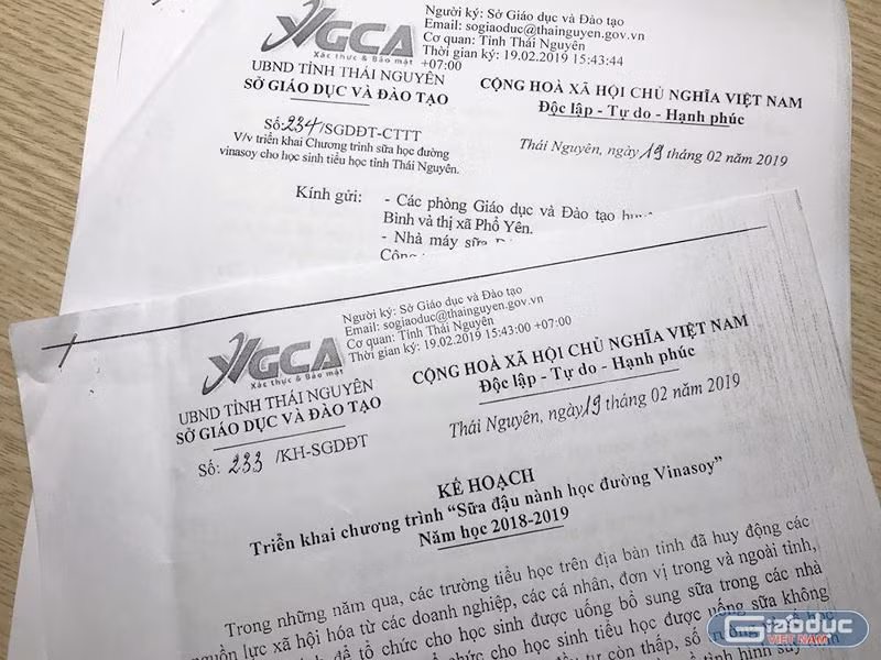 Kế hoạch sữa đậu nành học đường Vinasoy của Sở Giáo dục đào tạo tỉnh Thái Nguyên triển khai, đối tượng được áp dụng là học sinh tại các trường Tiểu học ở 3 huyện Đại Từ, Phú Bình và Phổ Yên với khoảng 45 nghìn học sinh. Ảnh: Tùng Dương.