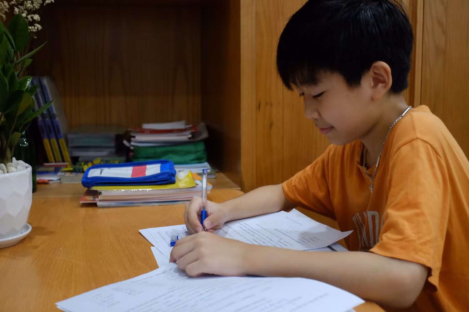 Em Nguyễn Sĩ Huy Tùng mong muốn sẽ vượt qua kỳ thi đánh giá năng lực vào lớp 6 Trường Trung học phổ thông Chuyên Hà Nội-Amsterdam. Ảnh: Đình Cảnh