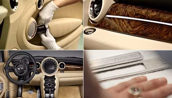 Đó mới là hình thức bên ngoài, ngạc nhiên thực sự đến từ nội thất. Các nghệ nhân của Rolls-Royce đã phối hợp với bộ phận xử lý đơn đặt hàng theo yêu cầu khách hàng của Mini để thiết kế lại nội thất xe Cooper, với chất liệu da Cornsilk, gỗ óc chó, da Nappa đen cho phần phía trên của táp-lô, thảm lông dày với chất liệu là lông cừu. Nói cách khác, hình thức là xe Mini, nhưng nội thất khá giống những gì có ở xe Rolls-Royce, chỉ có điều nhỏ hơn. Đó mới là hình thức bên ngoài, ngạc nhiên thực sự đến từ nội thất. Các nghệ nhân của Rolls-Royce đã phối hợp với bộ phận xử lý đơn đặt hàng theo yêu cầu khách hàng của Mini để thiết kế lại nội thất xe Cooper, với chất liệu da Cornsilk, gỗ óc chó, da Nappa đen cho phần phía trên của táp-lô, thảm lông dày với chất liệu là lông cừu. Nói cách khác, hình thức là xe Mini, nhưng nội thất khá giống những gì có ở xe Rolls-Royce, chỉ có điều nhỏ hơn.