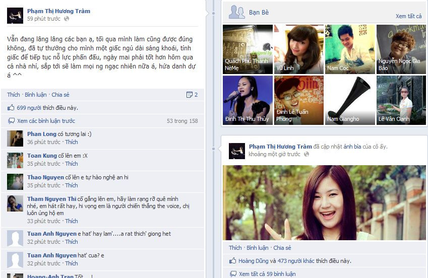 Lời chia sẻ dễ thương của Hương Tràm trên Facebook. Lời chia sẻ dễ thương của Hương Tràm trên Facebook.