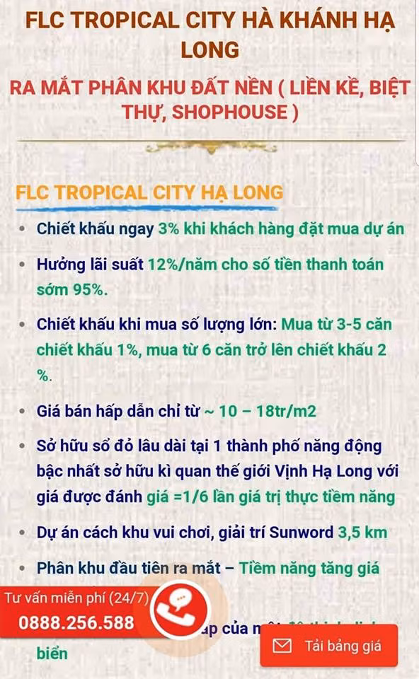 Một bảng quảng cáo cho thấy đất nền FLC ở khu đô thị tại phường Hà Khánh, thành phố Hạ Long (Quảng Ninh) đang được rao trên các trang điện tử internet (Ảnh: Lã Tiến)
