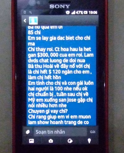 Tin nhắn được cho là của Phan Minh Chánh và giá bán danh hiệu Hoa hậu Phu nhân Người Việt Thế giới Tin nhắn được cho là của Phan Minh Chánh và giá bán danh hiệu Hoa hậu Phu nhân Người Việt Thế giới