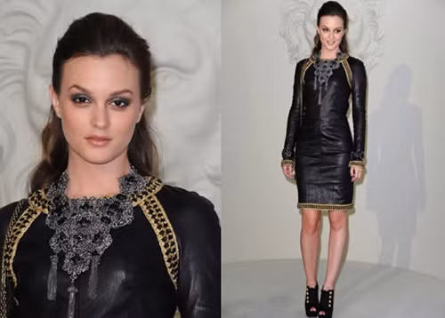 Các họa tiết trang trí trên váy da của Leighton Meester vô cùng tinh tế