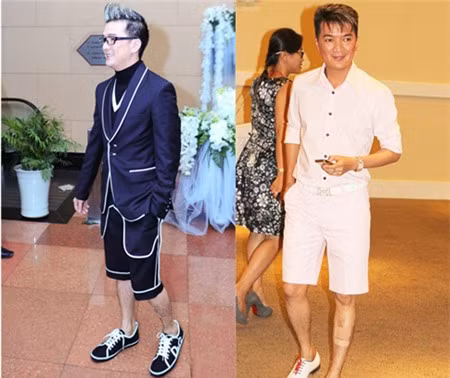 Đôi khi, để làm trẻ hóa mình trong các sự kiện mới, Mr Đàm chọn quần ngố cùng tông màu, có nhiều chi tiết nổi như đường kẻ hay khóa kéo… để mặc với sơ mi. Anh thường chọn mix nó với các kiểu sơ mi đồng màu rất bắt mắt.
