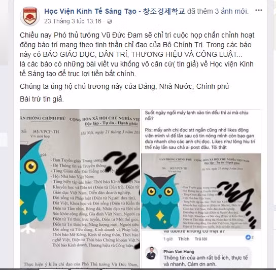 Những thông tin trên mạng xã hội sai sự thật của "Học viện kinh tế sáng tạo" cần thiết phải được làm rõ và xử lý nghiêm (ảnh Bạch Đằng).
