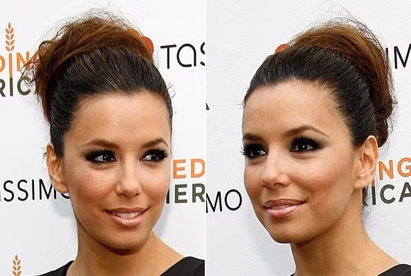 Eva Longoria là ngôi sao nữ khá cầu kỳ và chăm sóc nhiều cho mái tóc, cô có nhiều kiểu tóc đẹp và kiểu búi xù này thật hợp với vẻ đẹp có chút hoang dã của nữ diễn viên này.