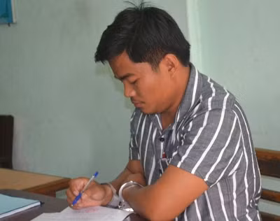 Nguyễn Ngọc Hải tại cơ quan điều tra. Ảnh Hoàng Quân