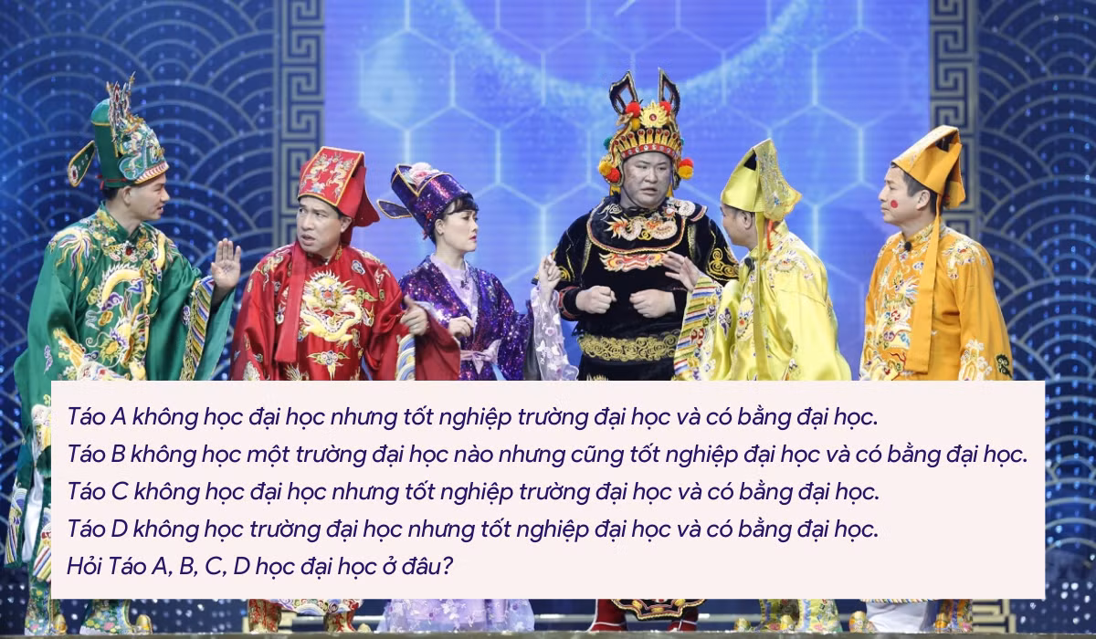 Nội dung câu hỏi về phân biệt khái niệm đại học và trường đại học được Nam Tào đưa ra tại phần thi giải câu đố. Ảnh: DN Nội dung câu hỏi về phân biệt khái niệm đại học và trường đại học được Nam Tào đưa ra tại phần thi giải câu đố. Ảnh: DN