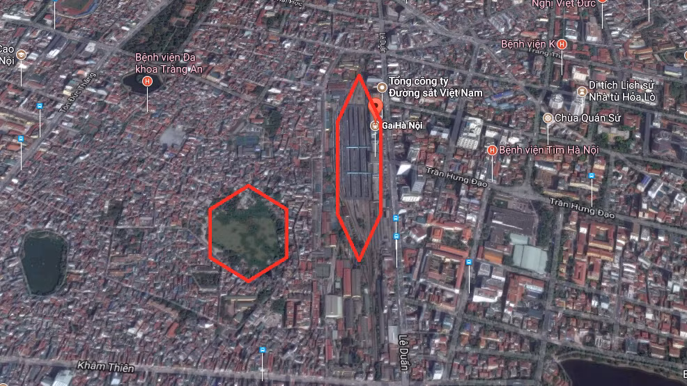 Khu vực nằm trong đồ án quy hoạch ga Hà Nội. (Ảnh chụp từ Google Maps) Khu vực nằm trong đồ án quy hoạch ga Hà Nội. (Ảnh chụp từ Google Maps)