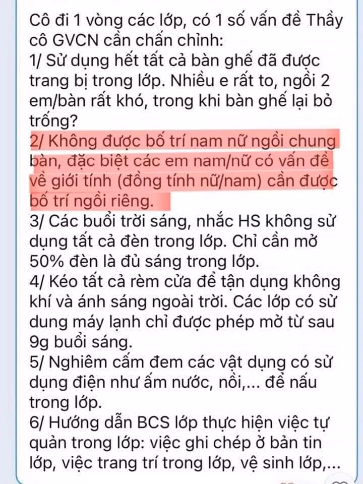 Tin nhắn của Hiệu trưởng gửi các giáo viên chủ nhiệm Trường Dương Văn Thì, thành phố Thủ Đức (ảnh chụp màn hình)