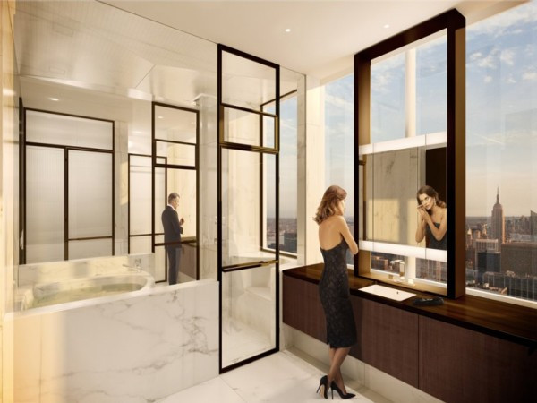 Phòng tắm cũng được thiết kế đặc biệt với những buồng nhỏ riêng biệt, từ sàn cho đến bồn tắm đều được làm từ đá cẩm thạch trắng vô cùng xa xỉ.