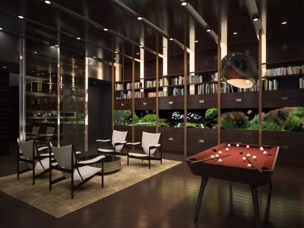 Các cư dân siêu giàu trong khu căn hộ cao cấp này cũng sẽ được cung cấp riêng một tầng giải trí tiện nghi với một thư viện, một bể cá dài hơn 7 m, một bàn billiard, một phòng chiếu phim 20 chỗ ngồi và một đài quan sát để ngắm quang cảnh của thành phố New York.