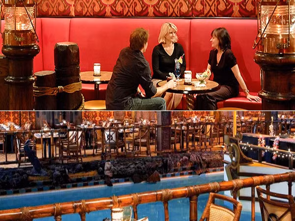 1. Tonga Room (San Francisco) Nằm bên dưới khách sạn Fairmont, nhà hàng Tonga Room được xây dựng theo kiến trúc của nền văn hóa Tiki vào những năm 40 của thế kỷ trước. Muốn vào được nhà hàng, thực khách phải di chuyển trên một chiếc bè gỗ. Tonga Room phục vụ ẩm thực Thái Bình Dương và các món cocktail tuyệt ngon. Đặc biệt, cứ nửa giờ là lại có một cơn mưa rào nhân tạo kèm theo đó là sấm sét nhằm tạo cho thực khách cảm giác như đang tận hưởng bầu không khí của những hòn đảo miền nhiệt đới.