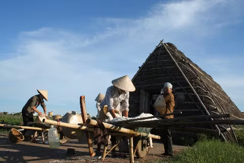 Giọt mồ hôi thấm đẫm hạt muối trắng.