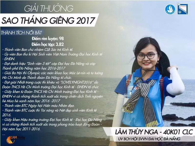 Lâm Thùy Nga là một trong bốn sinh viên Đại học Đà Nẵng nhận giải thưởng Sao Tháng Giêng. Ảnh: TH